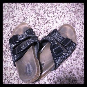 Black sparkly slip ons